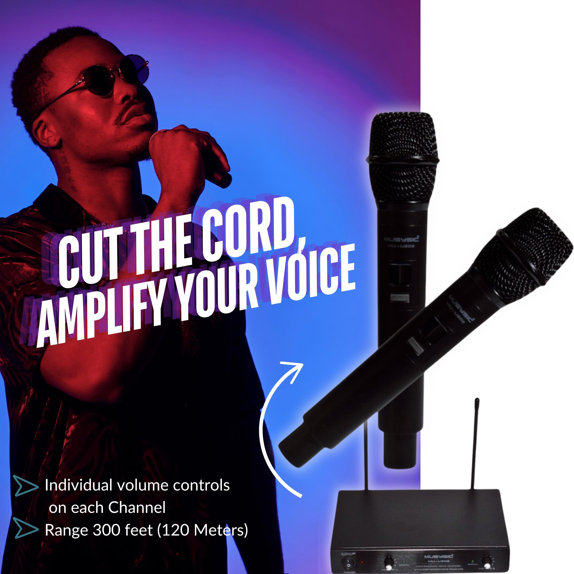 MUSYSIC Portable PA System with 2000W Amp & Wireless UHF Microphone System. 6 Ch Audio Mixer with Multiple Inputs. pa system wit